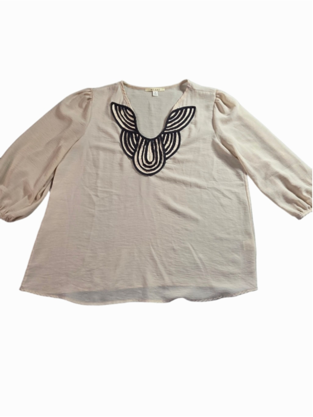 miami Blush Pink Blouse with Black Appliqué Bib